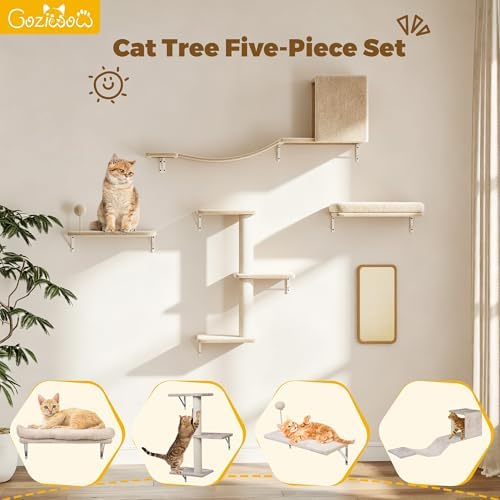 COZIWOW 5-Piece Wall Mounted Cat Wall Shelves Set Beige - Image 4
