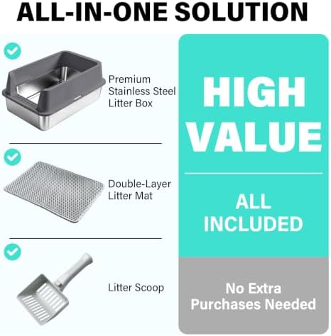 Stainless Steel Litter Box, XL Metal Litter Box - Image 3