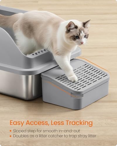 Feandrea 1 Pack Stainless Steel Cat Litter Box, - Image 5