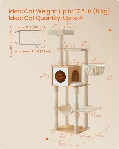 Feandrea Cat Tree, 65-Inch Tall Cat Tower - Image 5