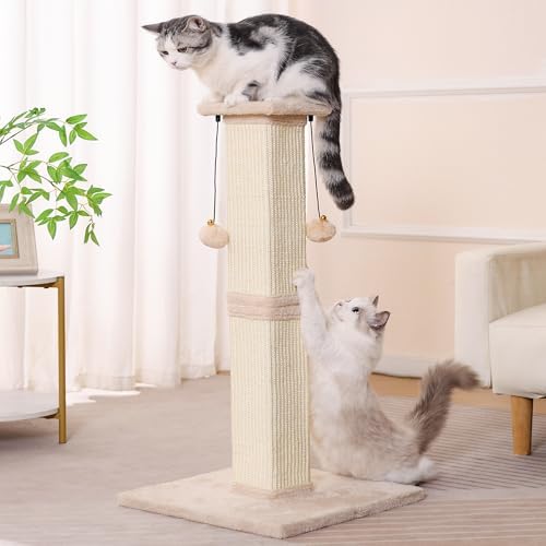 Tall Cat Scratching Post 33”Heavy Duty Sisal Scratcher Post Beige - Image 5