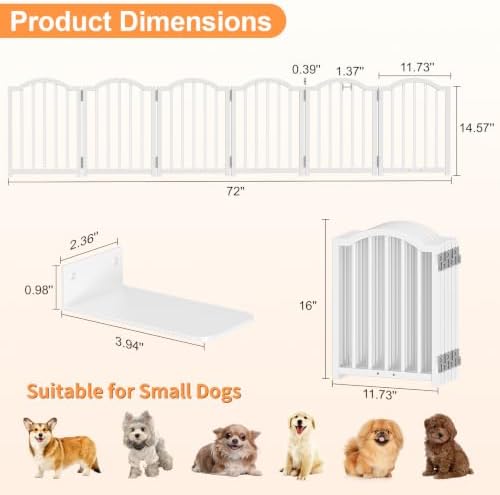 Snughome Short Dog Gate Indoor, Expands Up to 72’’ Wide Foldable Pet Gate - Image 2