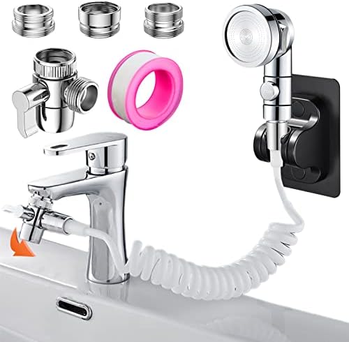 Sink Handheld Shower Kit with 9.8ft Telescopic Hose, Kitchen Bathroom Faucet by Roscid