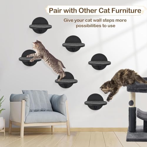 Cat Wall Shelves Furniture Set of 6, Wooden Cat Steps for - Image 2