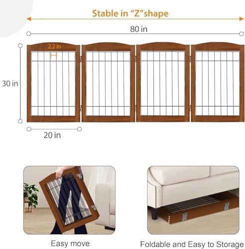 LZRS 4-Panel Freestanding Wooden Dog Gate—Extra Wide 30” Tall Foldable Pet - Image 3