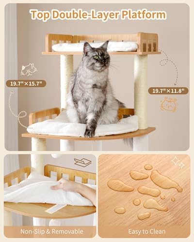 Heybly Cat Tree, 70.5" Wood Tall Cat Tower - Image 5