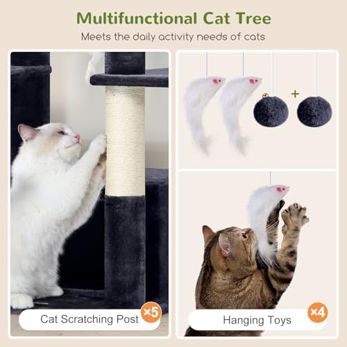 Globlazer Large Cat Tree, 80in Tall Climbing Tower, Dark Grey - Image 5