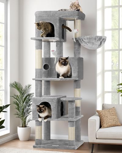 Globlazer F66 Corner Cat Tree, 66in Multi-Level Climbing Tower, Light Grey by Globlazer