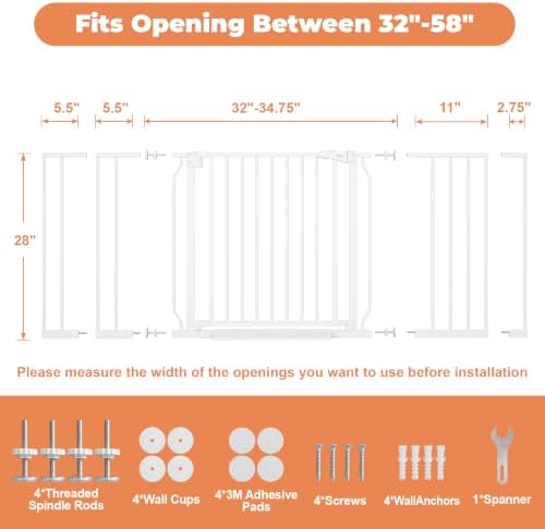 29"-58" Extra Wide Baby Gate, No Drilling Auto Close Dog Gate - Image 6