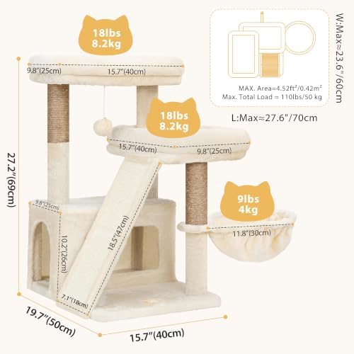 Heybly Compact Cat Tree with Big Scratcher, Stable Cat Tower HCT206SMJ - Image 6
