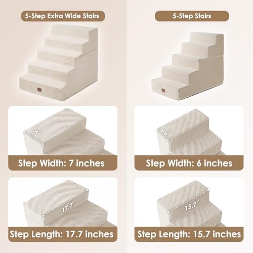 EHEYCIGA Dog Stairs for High Bed 25" H, Extra Wide Dog 5-Step - Image 2