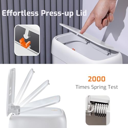 Small Bathroom Trash Can with Lid, 3.2 Gallon Garbage Can with Pop-Up Lid - Image 3