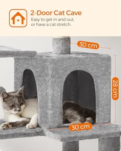 Feandrea Cat Tree, 54.2-Inch Cat Tower, Light Gray - Image 6