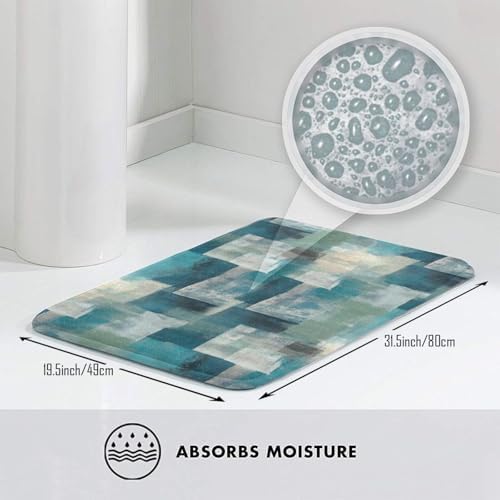 Abstract Turquoise Grey Geometric Bath Mat Non-Slip Soft Microfiber Bathroom - Image 5
