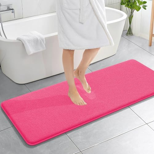 OLANLY Memory Foam Bathroom Runner Rugs 59x20, Absorbent Long Mat, Hot Pink by OLANLY