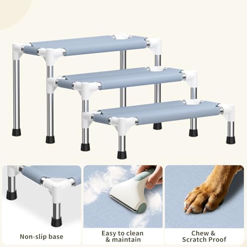 13 Inch 3-Tier Dog Stairs, Cotton Fabric Steps - Image 5