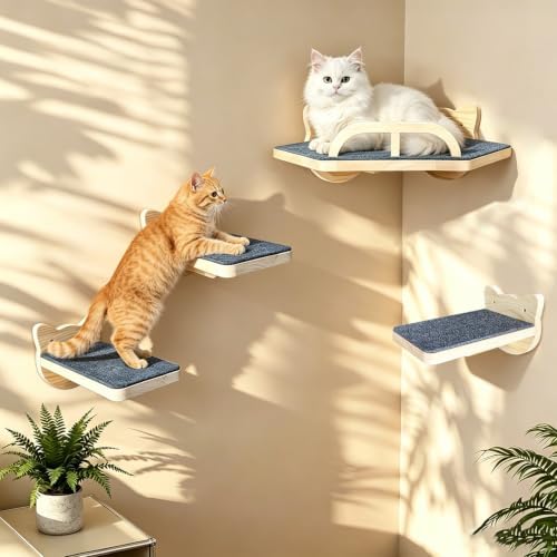 with 3 Climbing Steps Natural Wood Corner Cat Wall Shelves by ZeHaiYlf