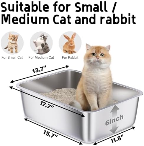 Stainless Steel Litter Box 2 Pack, Metal Cat Litter Box - Image 2