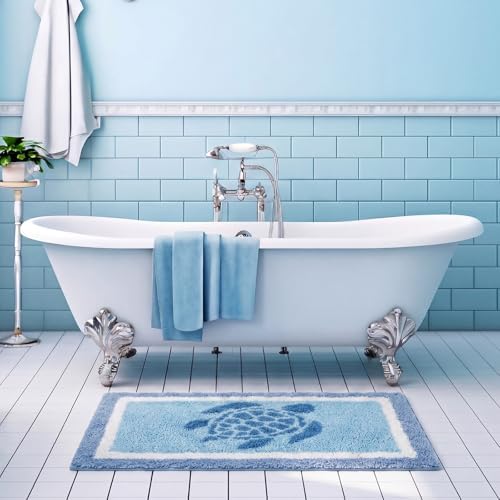 Boao Ocean Turtle Bath Mat Tufted Non-Slip Absorbent, 24 x16 Inches - Image 6