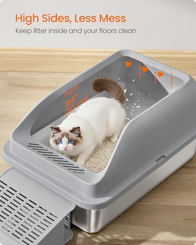 Feandrea 1 Pack Stainless Steel Cat Litter Box, - Image 4