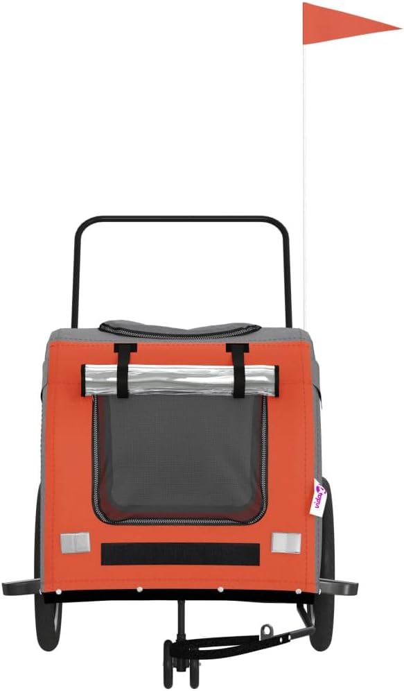 Tidyard Pet Bike Trailer Orange and Gray Oxford Fabric and Iron Pet Bicycle Carrier, Animal Bike Stroller for Cat, Puppy, Dog, Outdoor, Travel Style B