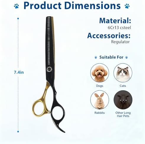 7" Dog Grooming Thinning Shears, 40Teeth V-Shape Pet Scissors, 30% Thinning - Image 2