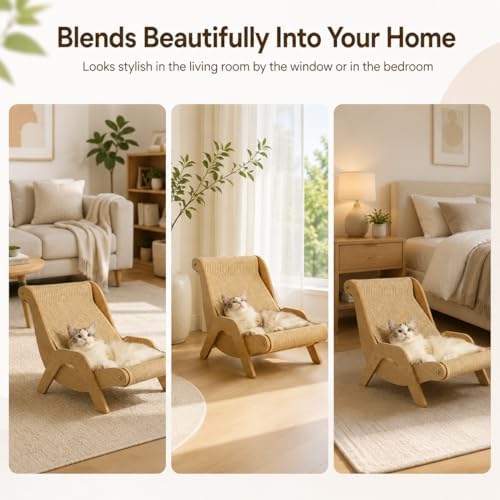 Cat Scratch Lounger Chair, Wooden Sisal Scratching Bed，Replacement pad - Image 7