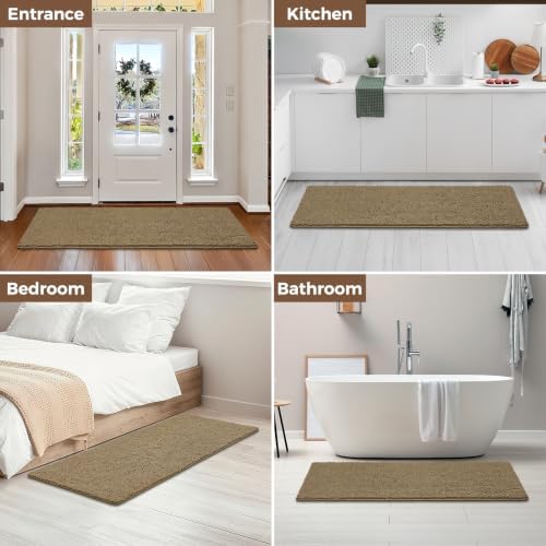 Bcoimo Bath Rug Mat, 60x24 Chenille Non Slip Tan Long Bathroom Runner Rugs - Image 6