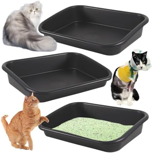 3 Pcs Low Entry Senior Cat Litter Box, Extra Large Size Pet Litter Box Low by PrivateArtuxer