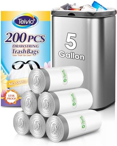 Teivio 5 Gallon 200pcs Strong Drawstring Trash Bags Garbage Bags, Small Plastic by Teivio