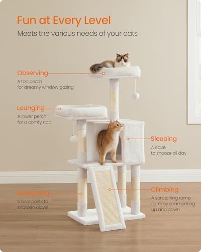 Feandrea Cat Tree, 45.3-Inch Cute Cat Tower, Plush Climbing Condo - Image 4