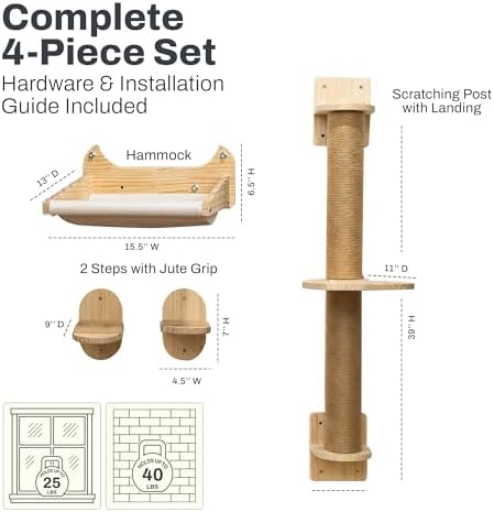4-in-1 Window & Wall Mount Cat Wall Shelves – Hammock, Steps & Scratching Post - Image 4