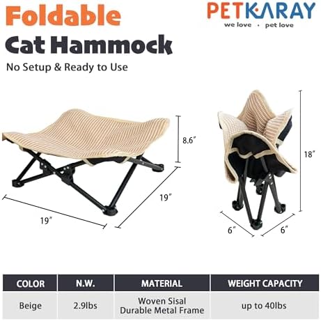 PETKARAY Foldable Cat Hammock Bed, Elevated Sisal Scratching Lounge - Image 2