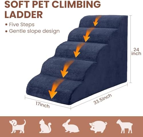 5 Steps Dog Stairs for Bed, High Density Pet Steps for Small Dogs, Extra Wide - Image 2