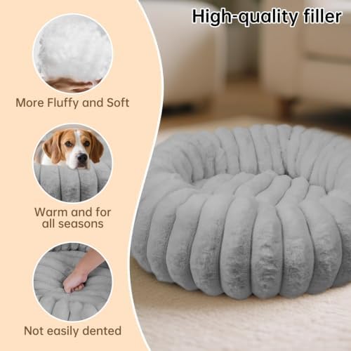 Washable Donut Dog Beds Large Sized Dog, Soft Pet Bed, 36in Grey - Image 5