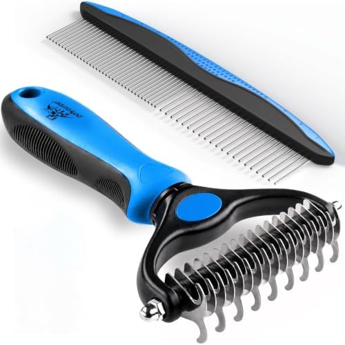 Pat Your Pet Deshedding Brush & Metal Comb Grooming Combo by PatYourPet