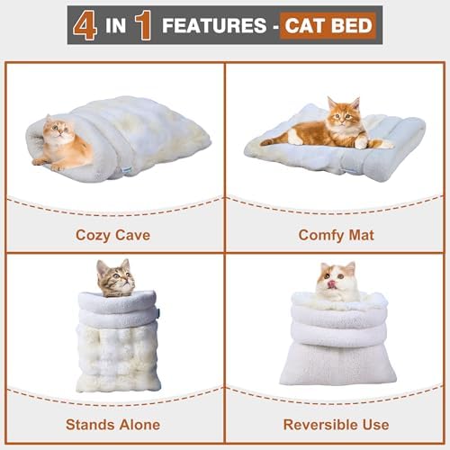 3 in 1 Semi-Enclosed Self Warming Burrow Cat Bed Sleeping Cave - Image 4