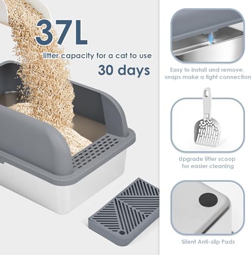 Suzzipaws XL Enclosed Stainless Steel Cat Litter Box - Image 3