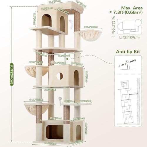 Globlazer Large Cat Tree, 80in Tall Climbing Tower - Image 6