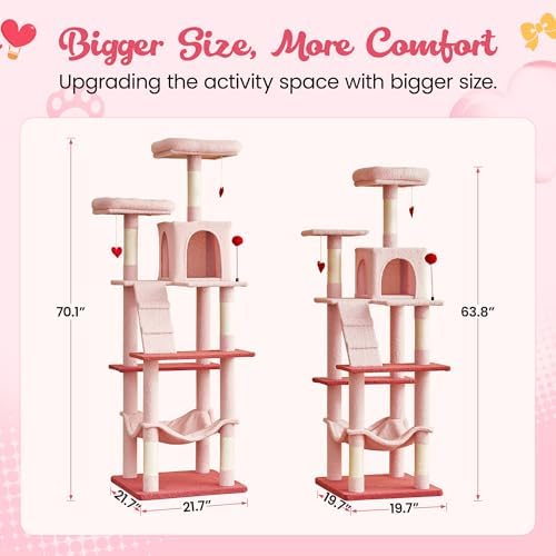 MWPO Cute Cat Tree, 70.1-Inch Tall Pink Cat Tower - Image 4