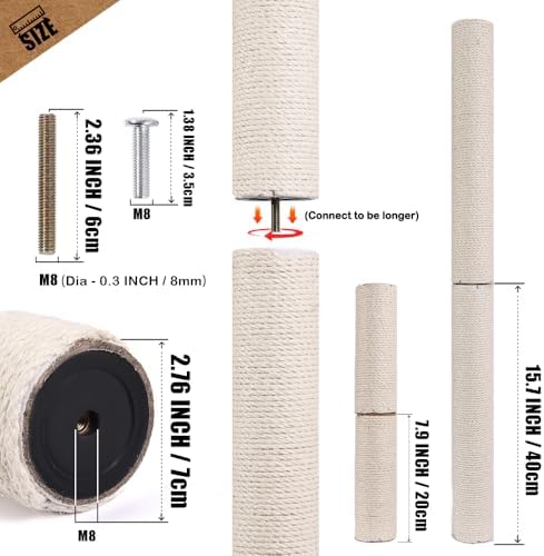 OSPNIEEK 4 PCS M8 Cat Scratching Post Replacement, 15.7“ 7.9" Natural Sisal - Image 6