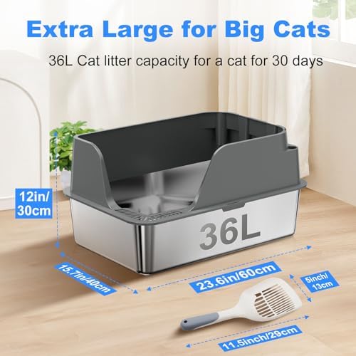 Non-Stick Stainless Steel Litter Box, XL Side Open Splash-Proof&Leak-Proof - Image 2