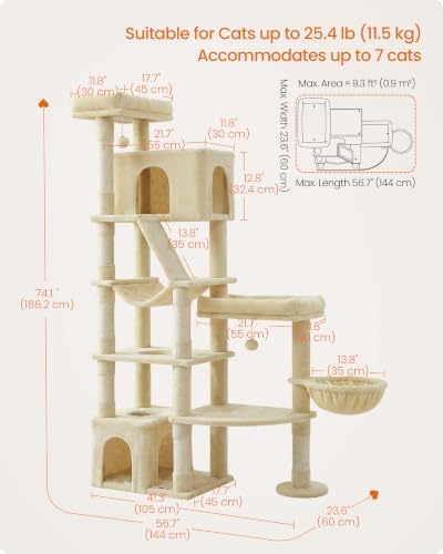 Feandrea Large Cat Tree, 74.1" Tall Sturdy Cat Tower - Image 6