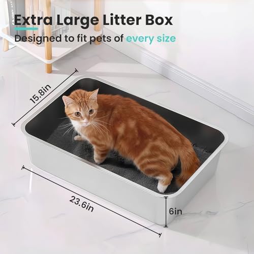 Extra Large Stainless Steel Cat Litter Box, 23.6"x15.7"x6" - Image 2