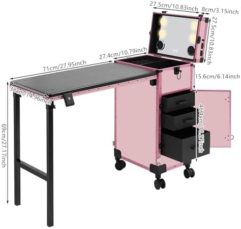 Professional Cosmetic Trolley Storage Organizer, Foldable Nail Tables Travel - Image 3