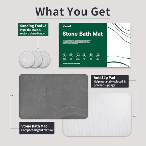XMarrat Stone Bath Mat, Diatomaceous Earth Shower Mat, 23.6" x15.4'' - Image 5