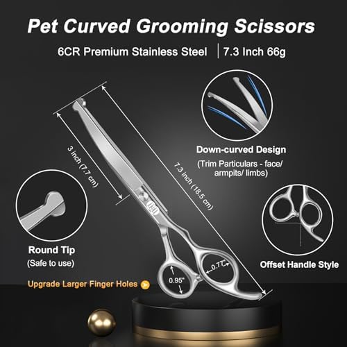 CIICII Dog Grooming Scissors Kit, 7 Inch Safety Pet Cat Shears Set - Image 3