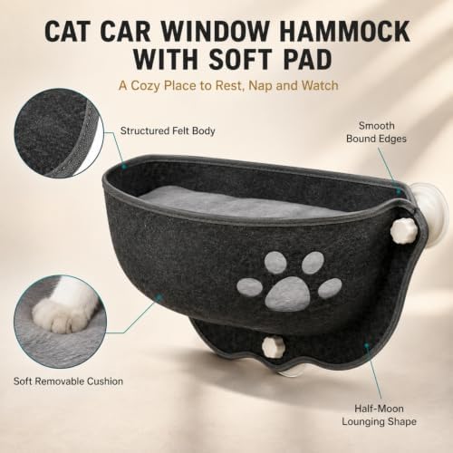 Cat Car Window Hammock with Soft Pad, Cat Car Window Seat，Gray：Large - Image 4