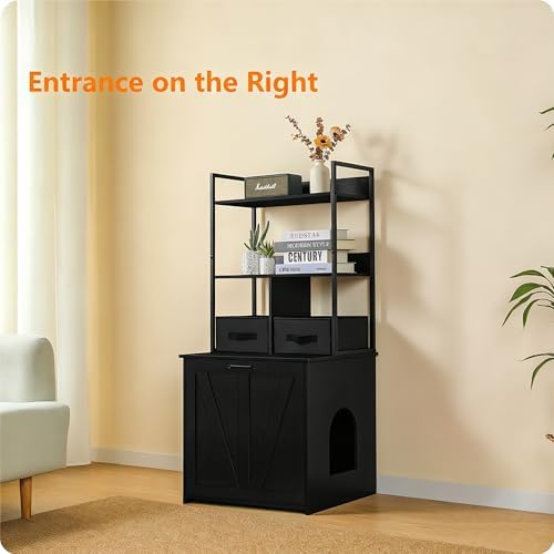Dwanton Cat Litter Box Enclosure, 2 Storage Shelves and 2 Drawers - Image 4
