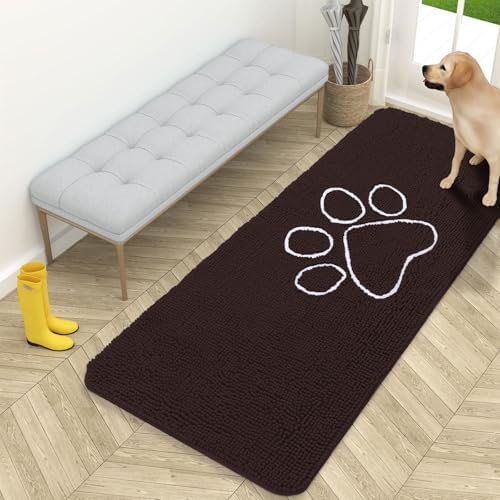 OLANLY Dog Door Mat for Muddy Paws 59x24, Paw Print Design Chenille Mud Mat by OLANLY